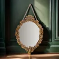 Vintage gold wall mirror with baroque angel relief and hanging strap, perfect home detail. - 29*40cm / Gold