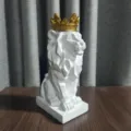 Detailed shot of the geometric resin lion figurine with gold crown, modern desktop decor. - Small (8*12*22.5CM) / White