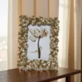 Retro resin photo frame with 3D floral relief, golden tabletop picture frame for elegant home decor. - 6 Inch Size