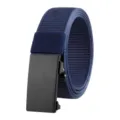 Men's durable navy blue nylon canvas belt with black automatic buckle, minimalist style - Navy Blue / 125cm