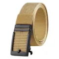 Men's khaki tactical woven nylon belt featuring a black alloy toothless automatic buckle - 125cm / Khaki