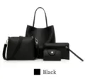 Detailansicht des 4-teiligen schwarzen Handtaschen-Sets mit Narbenleder-Muster - 4-teiliges Set / Schwarz