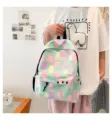 Preppy style student backpack featuring a pastel nebula print and decorative silver chain - Green