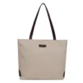 Bolso tote grande de lona minimalista con correas de cuero y etiqueta moda frontal - Caqui