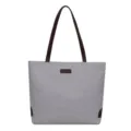 Bolso tote grande de lona gris con asas minimalistas de cuero marrón - Gris claro