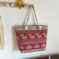 Bolso tote étnico grande de lona roja con estampado de elefante y asas - Estampado de Elefante Rojo (Estilo 4)