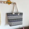 Bolso tote de lona con estampado étnico bohemio y asas de cuerda gruesas duraderas - Estampado de Ondas Geométricas (Estilo 2)