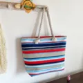 Grote canvas shopper met nautische blauwe en rode strepen en handvaten van stevig touw - Rood Blauw Grijs Strepen (Stijl 6)