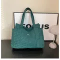 Borsa tote in velluto a coste verde scuro di grande capacità per scuola e lavoro - Verde Scuro