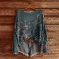 Boat neck long sleeve floral print knit sweater casual pullover top for women stylish daily wear - S / Tops / Color 851