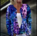 Vintage purple wisteria floral print cardigan featuring a round neck and front button closure. - S / Tops / Purple Blue Floral (ANG250801510BU)