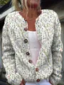 Vintage style floral print long sleeve cardigan jacket with round neck and wooden buttons - S / Tops / White Base Pink Blue Floral (202605163)
