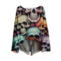 Halloween 3D Kleurrijke Schedel Print Trui Met Lange Mouwen En Blote Schouders - S / Tops
