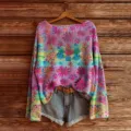 Boat neck long sleeve botanical floral print knit sweater for women casual daily wear. - S / Tops / Color 840