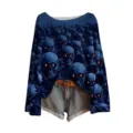 Moderne Dames Halloween 3D Doodskop Print Bootnek Lange Mouw Gebreide Trui Variant - S / Tops