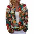 Cardigan de Noël festif pour femmes avec impression numérique 3D Père Noël et fleurs - S / Hauts / Imprimé de Noël (YK04)