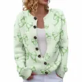 Casual light green knit cardigan with green bow print and dark buttons for women - Light Green Bow (LXK-SPYK05)