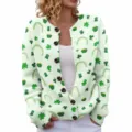 St. Patrick's Day knit cardigan with shamrock and pot of gold pattern on white - White Festive Element (LXK-SPYK07)