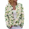 Women's St. Patrick's Day knit cardigan with shamrock and rainbow print patterns - Festive Pattern Combination (LXK-SPYK08)