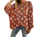 Oversized Halloween orange hollow-out crochet sweater featuring white ghost prints - S / Tops / Pumpkin Orange White Ghost Print (LXK-TTLK2-5)