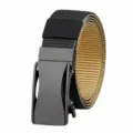 Men's nylon belt with automatic buckle and double-color black and khaki webbing - 125cm / Black and Khaki
