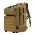 Heavy-duty 45L tactical backpack in khaki with Molle webbing and US flag patch for camping - Style 2 / 45L / Khaki - Style 2 (With Flag Patch)