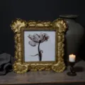 Vintage gold picture frame with embossed floral art, retro desktop photo display decor. - 4 Inch: 10*10 Outer: 16*16 CM