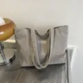 Elegante bolso tote de pana gris para mujer, bolso de hombro informal de gran tamaño - Bolso Individual / Gris claro