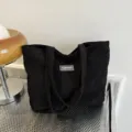 Bolso tote de pana negro minimalista de gran capacidad para uso diario de mujer - Bolso Individual / Negro
