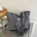 Bolso tote de pana gris de gran capacidad para mujer, bolso de hombro informal y sencillo - Bolso Individual / Gris oscuro