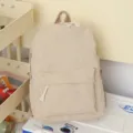 Mochila minimalista de pana beige para mujer de gran capacidad con bolsillo frontal - Caqui