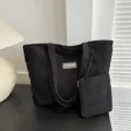 Bolso tote de pana negra de gran capacidad con estuche a juego para uso diario mujer - Juego de bolsos de hombro / Negro
