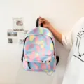 Pastel splash pattern large capacity canvas school backpack with decorative chain detail - Blue