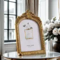Vintage gold arch photo frame 5x7 inch, decorative table ornament for bedroom living room. - 7 Inch