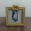 Luxury gold metal picture frame with elegant rope knot design for elegant home decor - 4 Inch (Inner 10x10cm Outer 13x13.5cm)