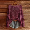 Purple Floral Off-Shoulder Long Sleeve Knit Sweater Variant - Stylish Casual Fall Tops - S / Tops / Color 841