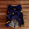 Halloween Trui Met Lange Mouwen En Blote Schouder 3D Print Vleermuis Pompoen Top - S / Tops