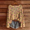 Off-shoulder long sleeve floral print knit sweater casual pullover top for women daily wear - S / Tops / Color 842