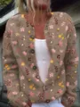 Vintage floral print long-sleeved knit cardigan sweater for women in taupe finish - S / Tops / Earth Tone Floral (202606151)