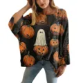 Elegante top traforato nero da donna per Halloween con stampa 3D di zucca e fantasma - Taglia S / Top con Stampa Zucca e Fantasma di Halloween (XY-LK05)