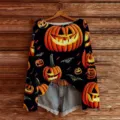 Halloween 3D pompoen print boothals lange mouw trui casual top vrouwen stijlvolle feestelijke - S / Tops