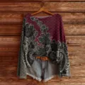 Women off-shoulder long sleeve floral print knit sweater casual pullover top for autumn - S / Tops / 860