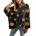 Top traforato nero da donna con festosa stampa di zucca 3D a tema festa di Halloween - Taglia S / Top con Stampa Zucca di Halloween (XY-LK07) / Nero
