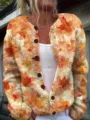 Vintage round-neck long-sleeve knit cardigan with autumn maple leaf print for women - S / Tops / Maple Leaf Print (202608123)