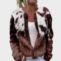 Vintage brown and white cow print button-up cardigan sweater with long sleeves and round neck - S / Tops / Brown White Cow Print (202608301)