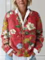 Vintage red floral print long-sleeve knit cardigan sweater for women in autumn and winter - S / Tops / Red Vintage Floral (202608303)