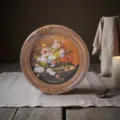 Élégant tableau mural floral français circulaire avec cadre sculpté pour décoration intérieure - Extérieur 12x12cm (Intérieur 10x10cm) / Brun Grain de Bois