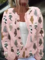 Vintage pink knit cardigan sweater featuring a charming all-over cat print for women - S / Tops / Pink Cartoon Cat (202605133)
