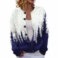 Christmas crewneck cardigan sweater featuring white and blue gradient pine tree print design. - S / Tops / Blue White Gradient