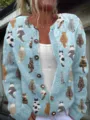Vintage light blue long-sleeved knit cardigan with cute all-over cat print for women - S / Tops / Light Blue Cat Back (202605132)